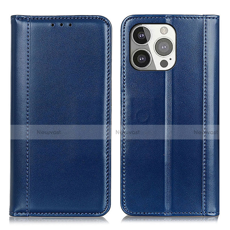 Leather Case Stands Flip Cover T09 Holder for Apple iPhone 14 Pro Blue