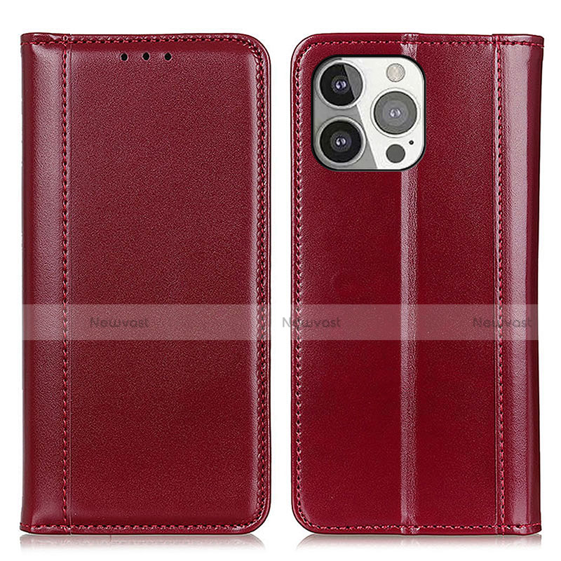 Leather Case Stands Flip Cover T09 Holder for Apple iPhone 14 Pro Max Red