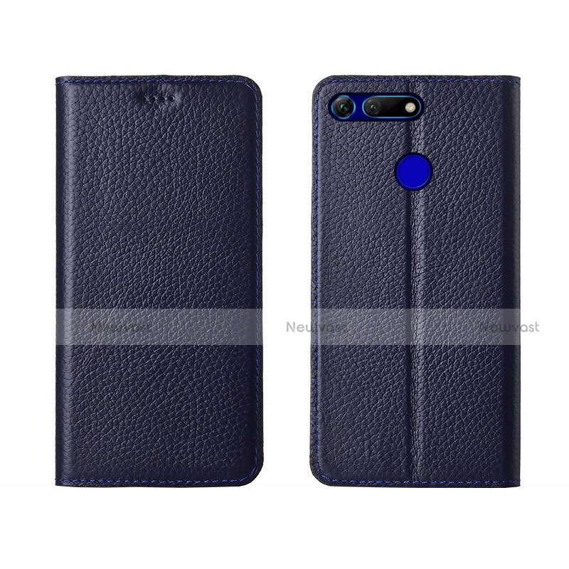 Leather Case Stands Flip Cover T09 Holder for Huawei Honor V20 Blue