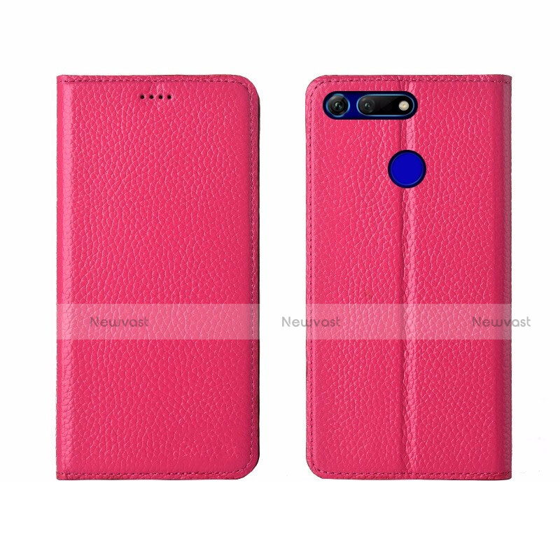 Leather Case Stands Flip Cover T09 Holder for Huawei Honor V20 Hot Pink