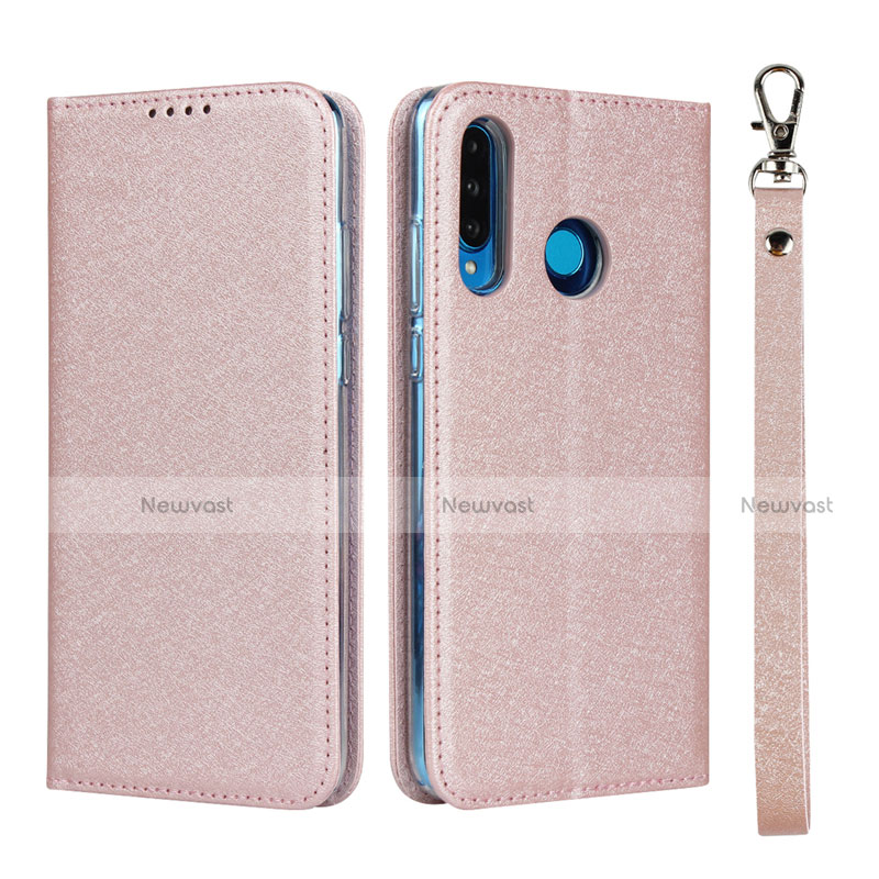 Leather Case Stands Flip Cover T09 Holder for Huawei Nova 4e Rose Gold