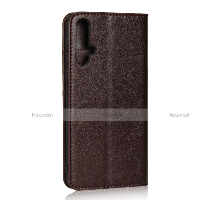 Leather Case Stands Flip Cover T09 Holder for Huawei Nova 5 Brown