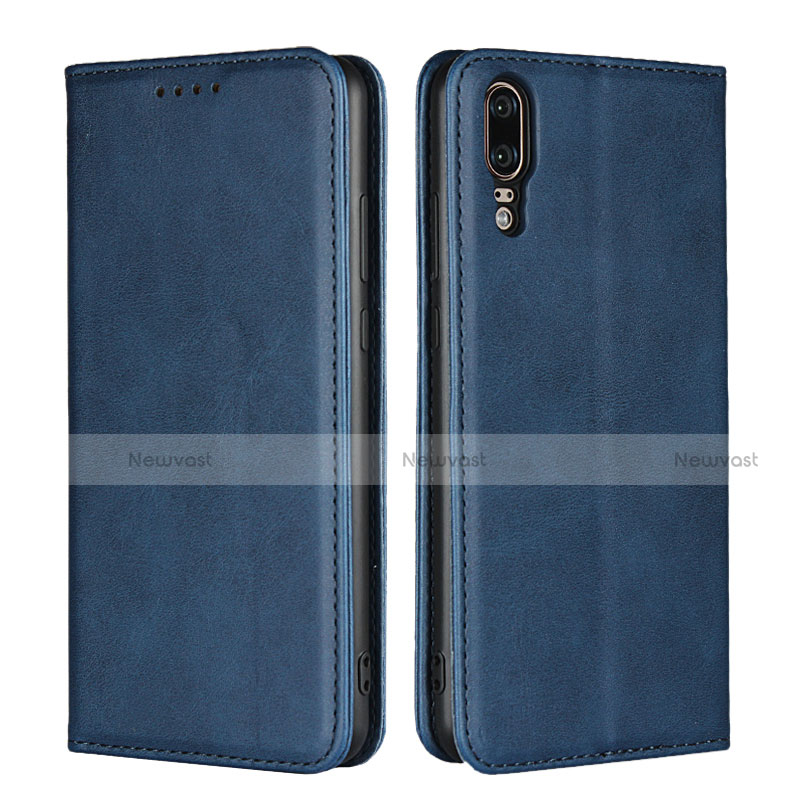 Leather Case Stands Flip Cover T09 Holder for Huawei P20 Blue