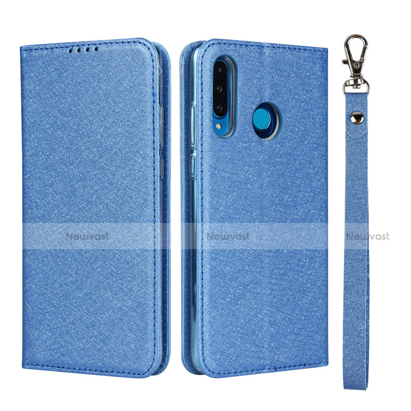 Leather Case Stands Flip Cover T09 Holder for Huawei P30 Lite New Edition Blue