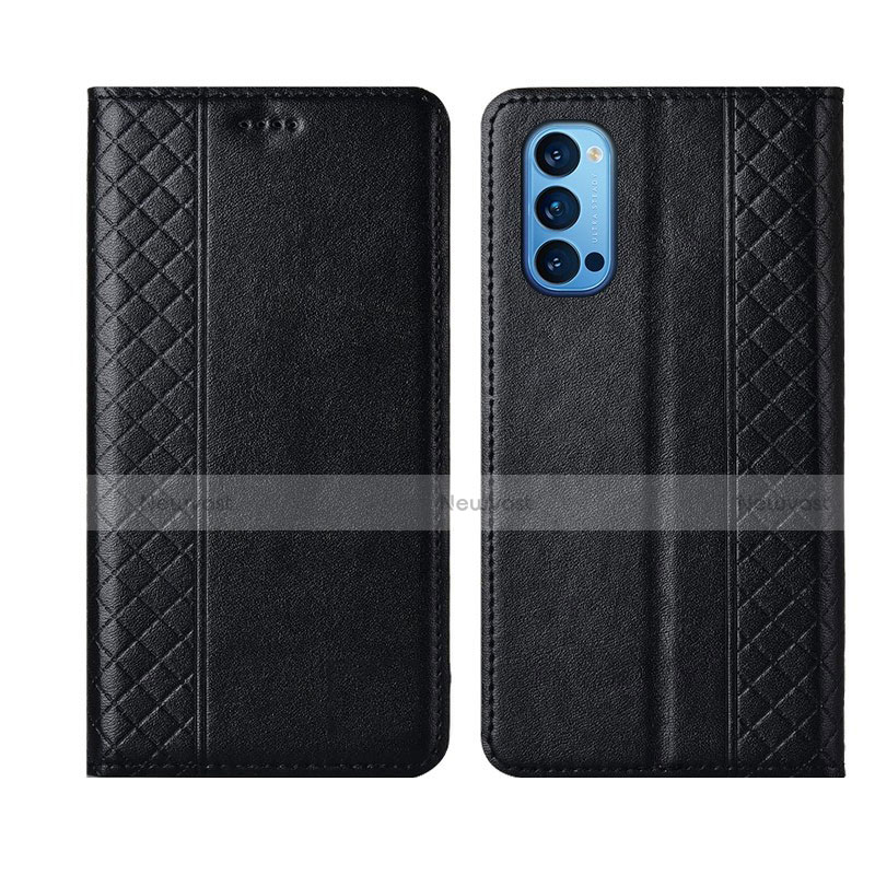 Leather Case Stands Flip Cover T09 Holder for Oppo Reno4 Pro 5G Black