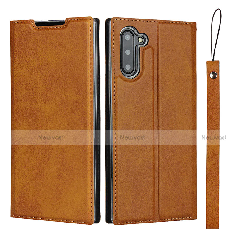 Leather Case Stands Flip Cover T09 Holder for Samsung Galaxy Note 10 5G Orange