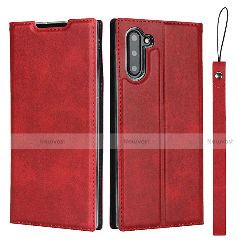 Leather Case Stands Flip Cover T09 Holder for Samsung Galaxy Note 10 5G Red