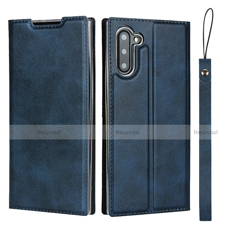 Leather Case Stands Flip Cover T09 Holder for Samsung Galaxy Note 10 Blue