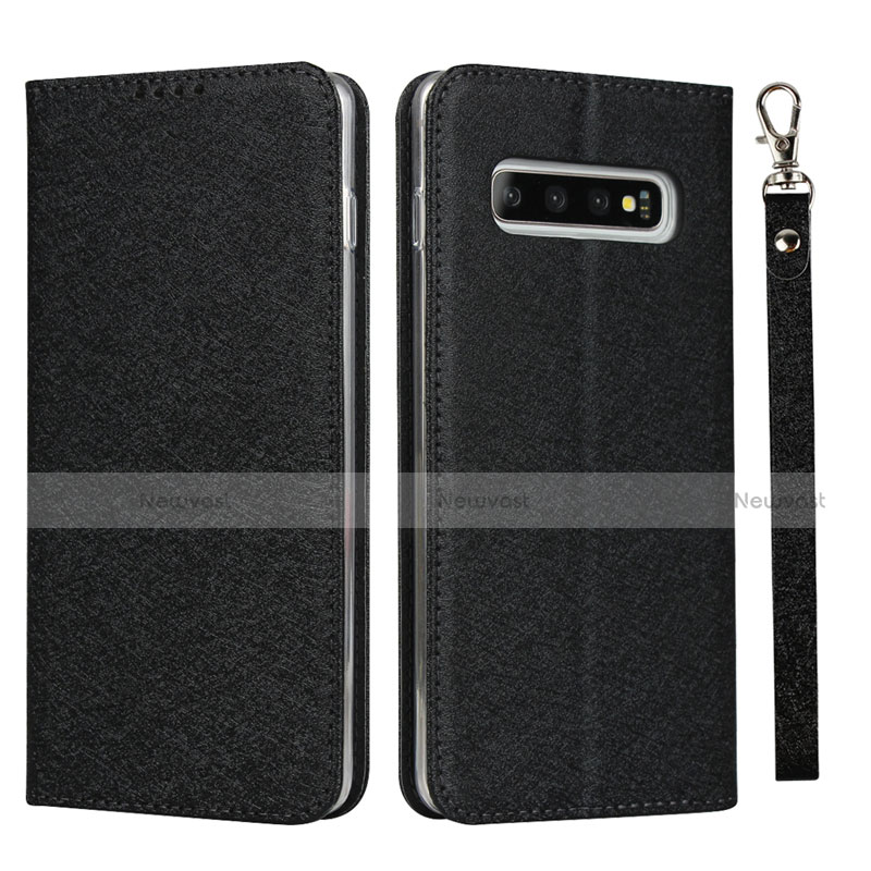 Leather Case Stands Flip Cover T09 Holder for Samsung Galaxy S10 Plus Black