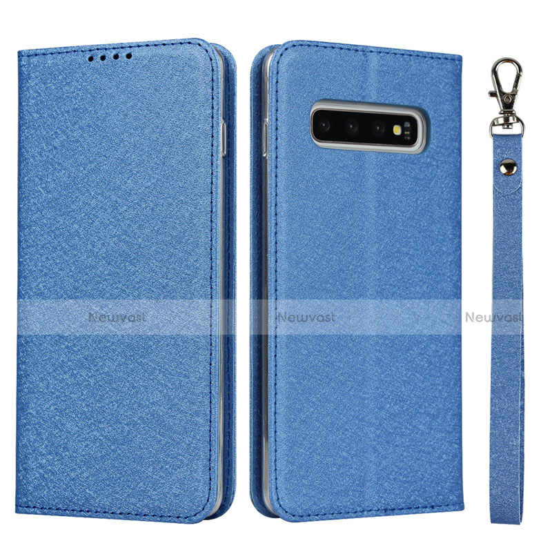 Leather Case Stands Flip Cover T09 Holder for Samsung Galaxy S10 Plus Blue