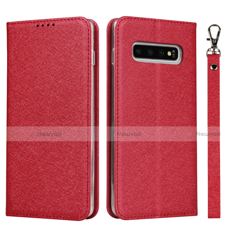 Leather Case Stands Flip Cover T09 Holder for Samsung Galaxy S10 Plus Red