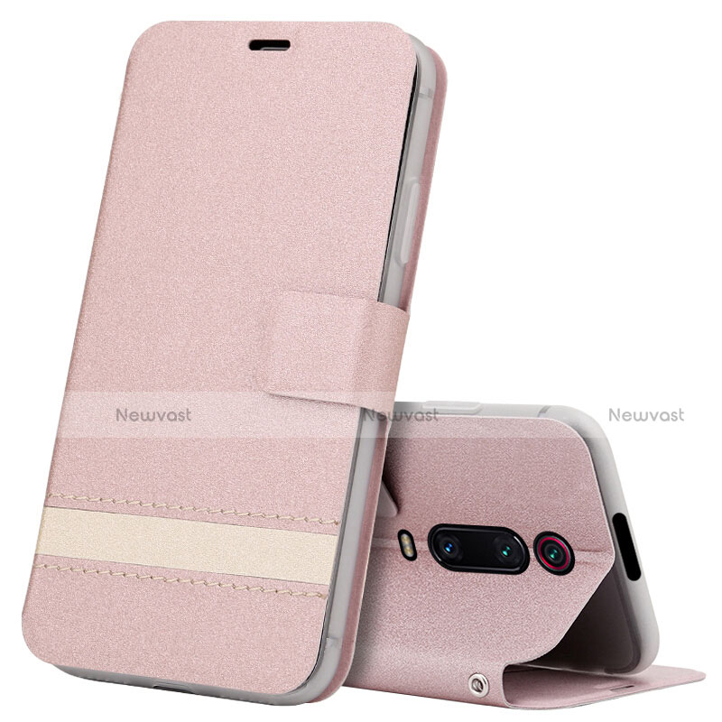 Leather Case Stands Flip Cover T09 Holder for Xiaomi Mi 9T Pro Rose Gold