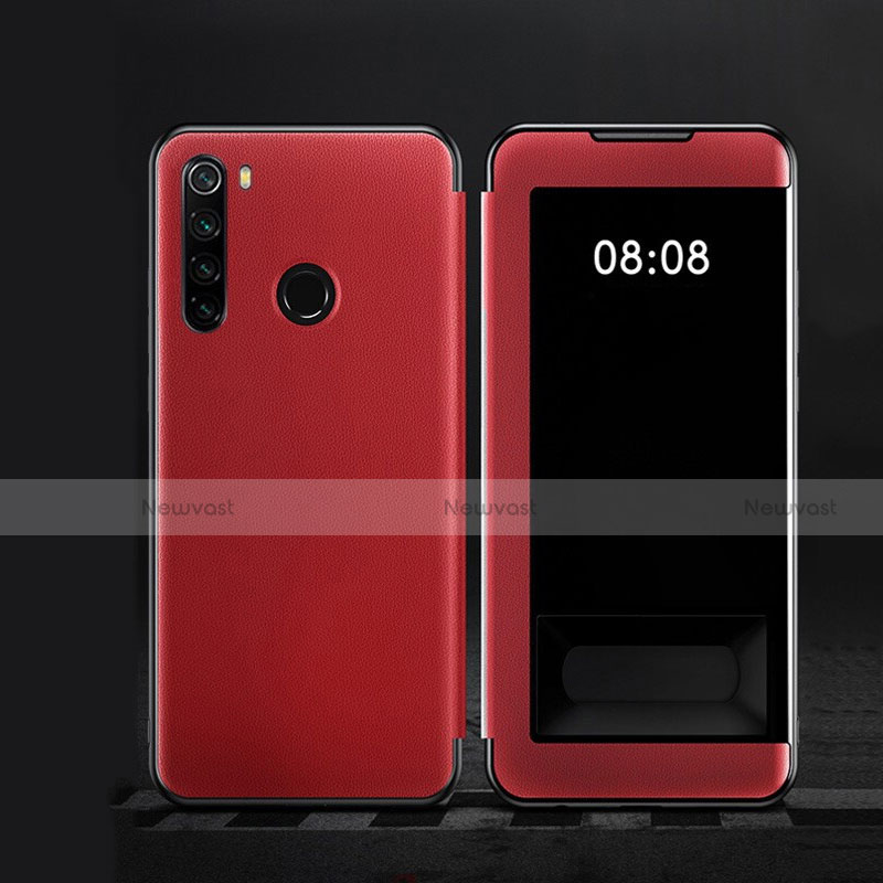 Leather Case Stands Flip Cover T09 Holder for Xiaomi Redmi Note 8 (2021) Red