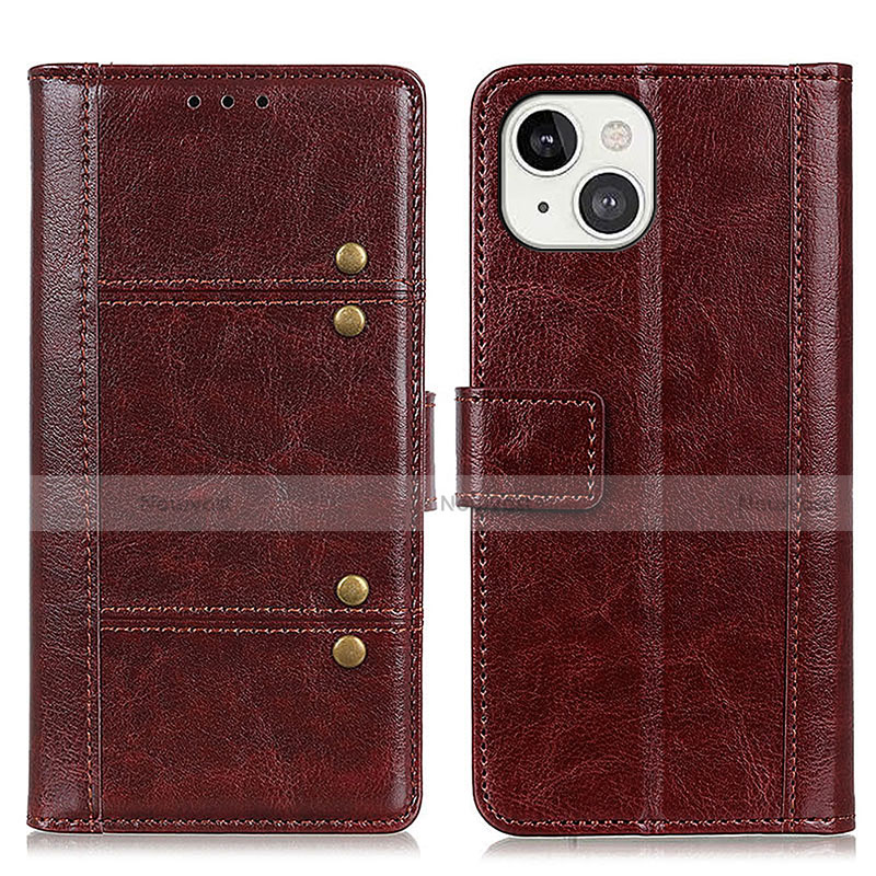 Leather Case Stands Flip Cover T10 Holder for Apple iPhone 13 Mini Brown