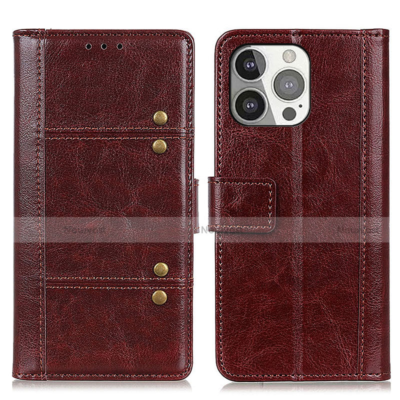 Leather Case Stands Flip Cover T10 Holder for Apple iPhone 14 Pro Brown