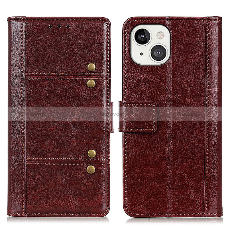 Leather Case Stands Flip Cover T10 Holder for Apple iPhone 15 Brown