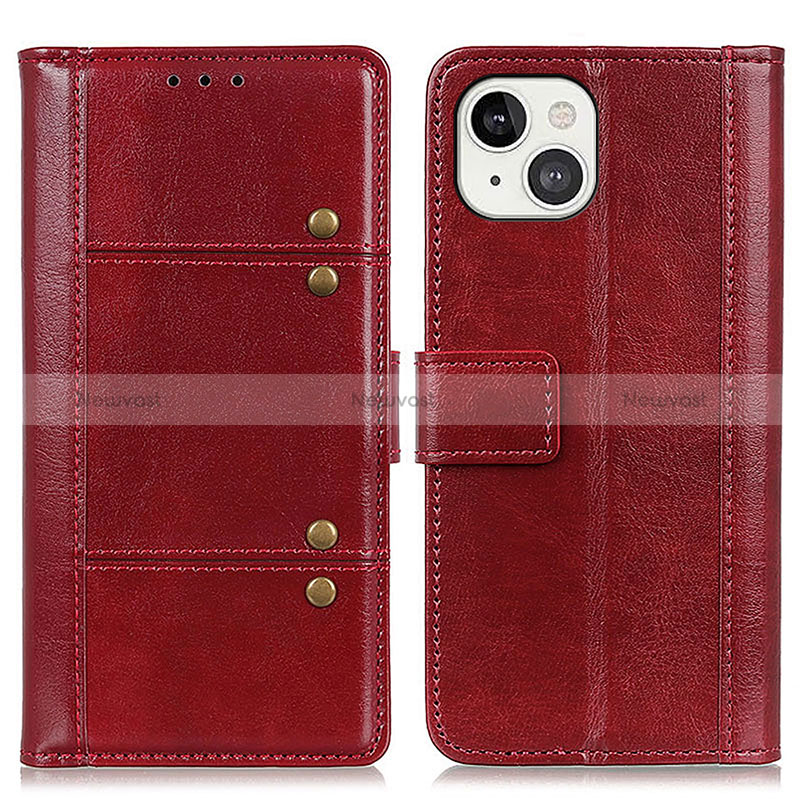 Leather Case Stands Flip Cover T10 Holder for Apple iPhone 15 Plus Red