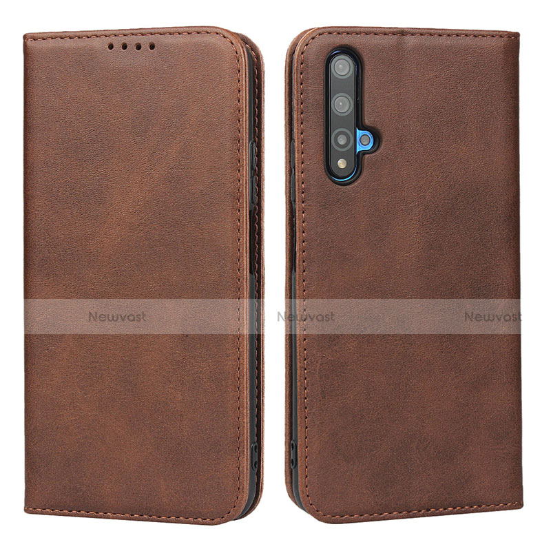 Leather Case Stands Flip Cover T10 Holder for Huawei Honor 20 Brown