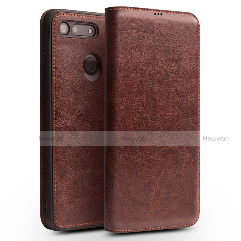 Leather Case Stands Flip Cover T10 Holder for Huawei Honor V20 Brown