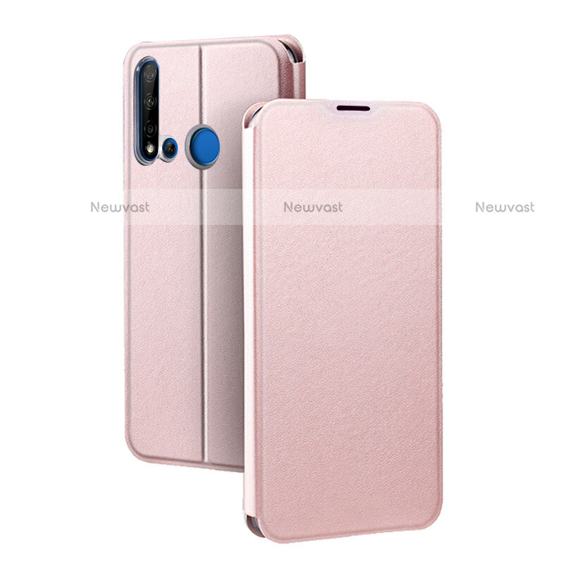 Leather Case Stands Flip Cover T10 Holder for Huawei P20 Lite (2019) Rose Gold