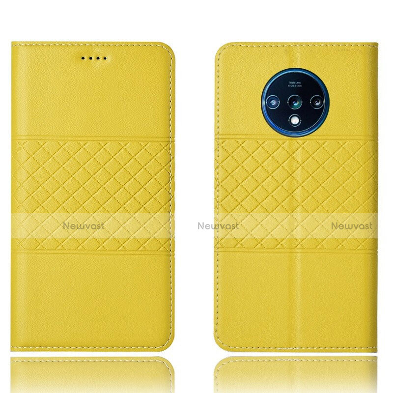 Leather Case Stands Flip Cover T10 Holder for OnePlus 7T Yellow