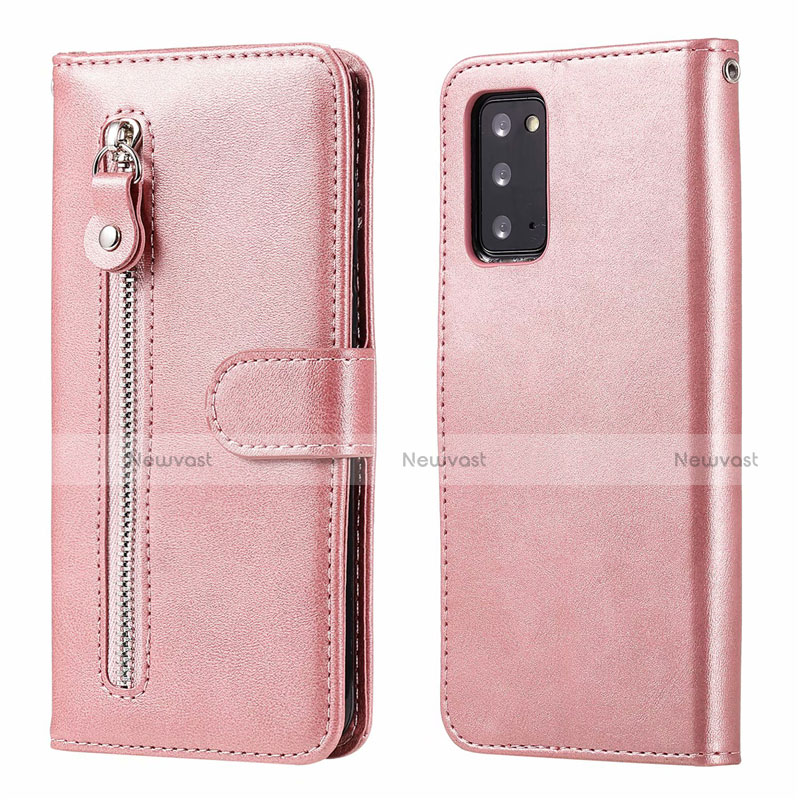 Leather Case Stands Flip Cover T10 Holder for Samsung Galaxy Note 20 5G Rose Gold