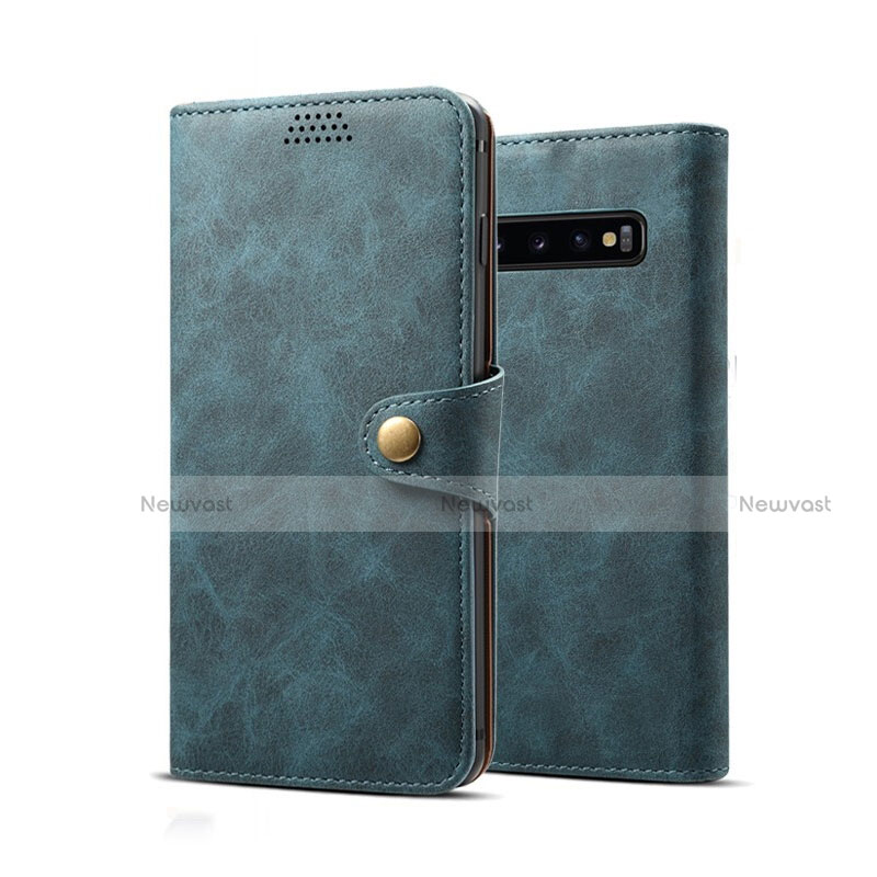 Leather Case Stands Flip Cover T10 Holder for Samsung Galaxy S10 5G Blue