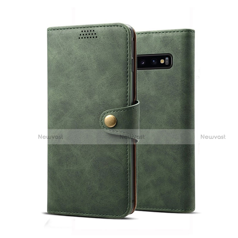 Leather Case Stands Flip Cover T10 Holder for Samsung Galaxy S10 Green