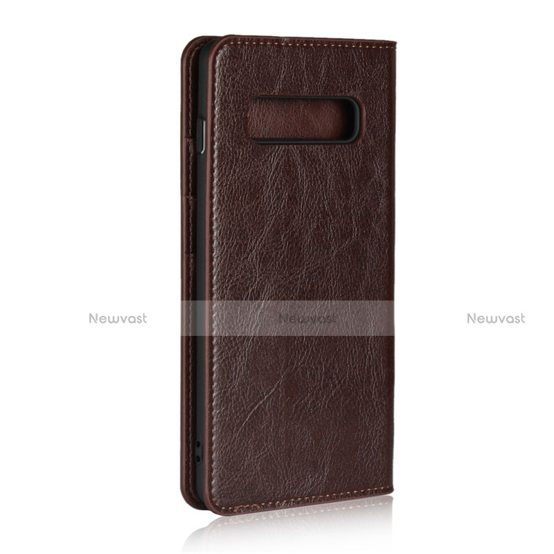 Leather Case Stands Flip Cover T10 Holder for Samsung Galaxy S10 Plus Brown