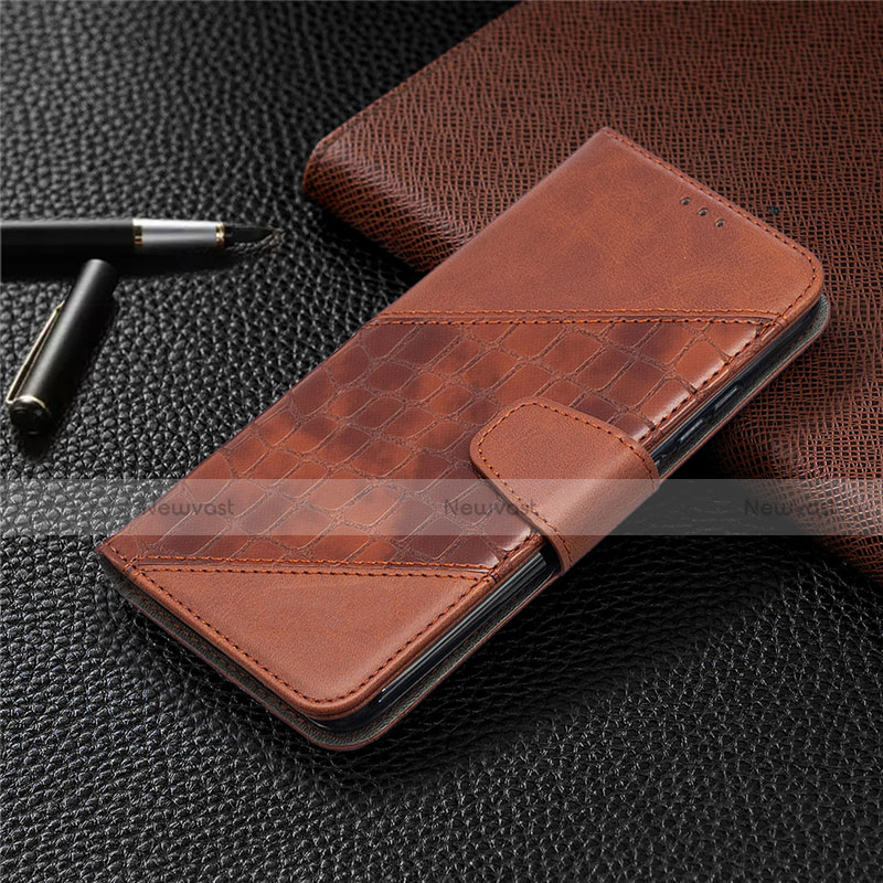 Leather Case Stands Flip Cover T10 Holder for Xiaomi Redmi 9A Brown