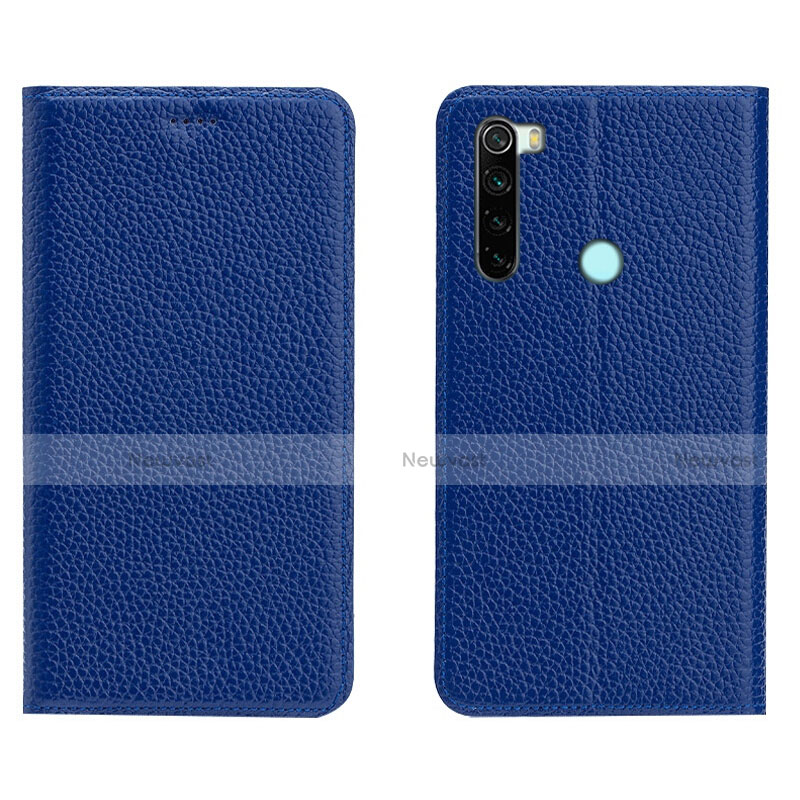 Leather Case Stands Flip Cover T10 Holder for Xiaomi Redmi Note 8 (2021) Blue