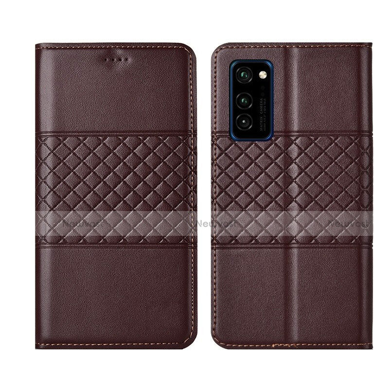 Leather Case Stands Flip Cover T11 Holder for Huawei Honor V30 5G Brown