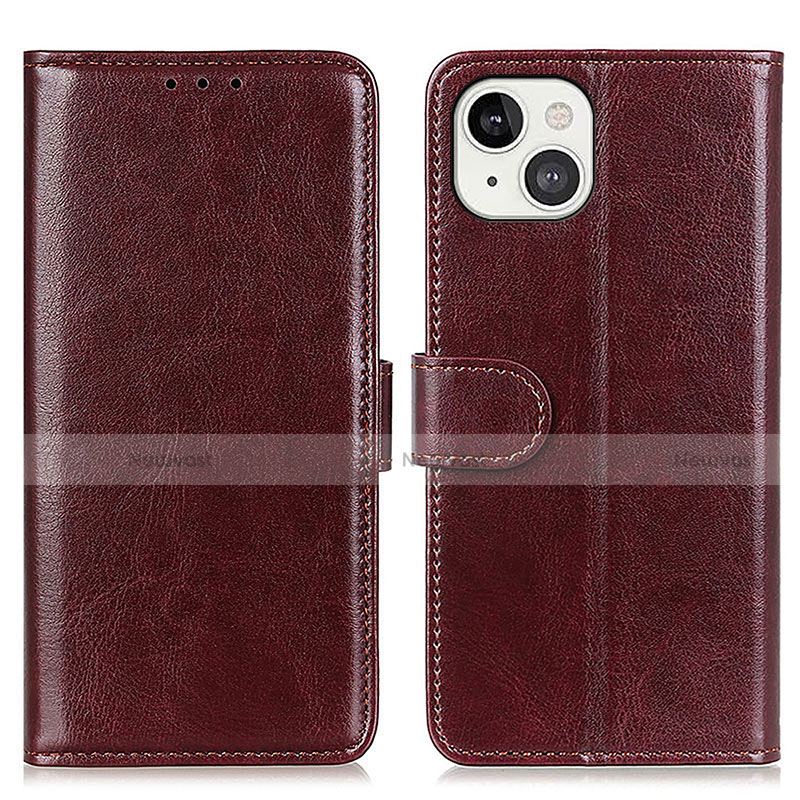 Leather Case Stands Flip Cover T12 Holder for Apple iPhone 13 Brown