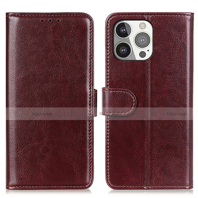 Leather Case Stands Flip Cover T12 Holder for Apple iPhone 14 Pro Brown