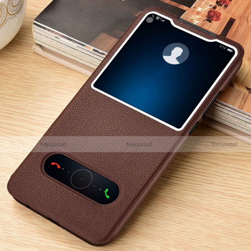 Leather Case Stands Flip Cover T12 Holder for Huawei Honor V20 Brown