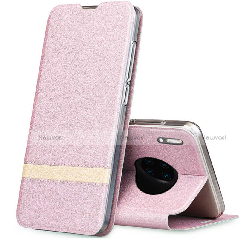 Leather Case Stands Flip Cover T12 Holder for Huawei Mate 30 5G Rose Gold