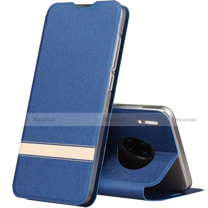 Leather Case Stands Flip Cover T12 Holder for Huawei Mate 30 Blue