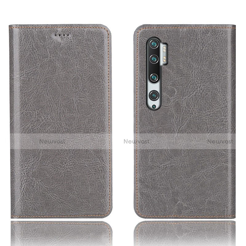 Leather Case Stands Flip Cover T12 Holder for Xiaomi Mi Note 10 Gray