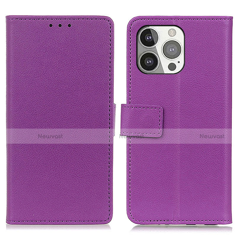 Leather Case Stands Flip Cover T14 Holder for Apple iPhone 14 Pro Max Purple