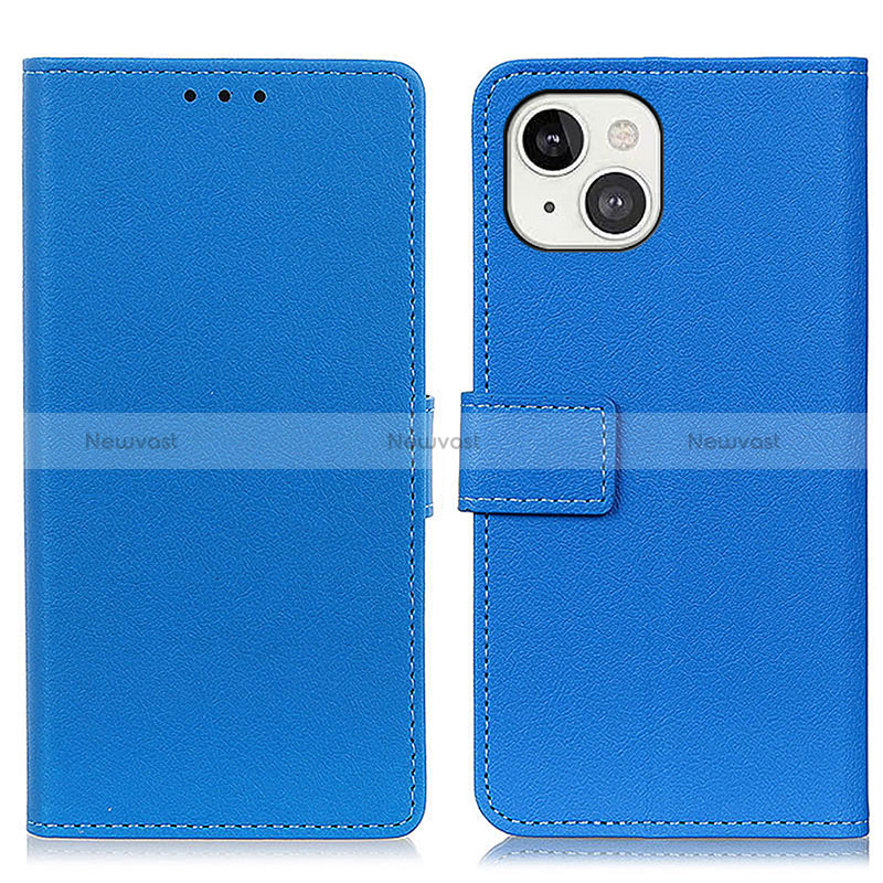 Leather Case Stands Flip Cover T14 Holder for Apple iPhone 15 Blue