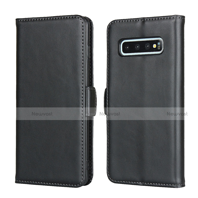 Leather Case Stands Flip Cover T14 Holder for Samsung Galaxy S10 Plus Black