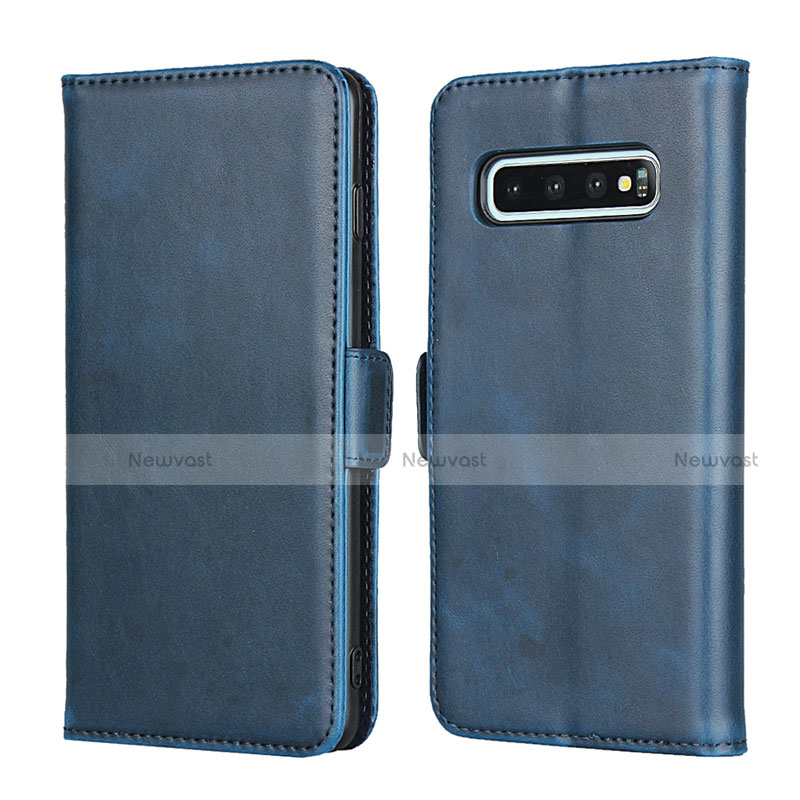 Leather Case Stands Flip Cover T14 Holder for Samsung Galaxy S10 Plus Blue