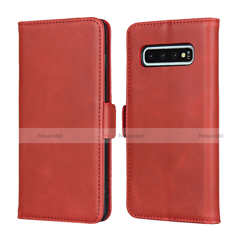 Leather Case Stands Flip Cover T14 Holder for Samsung Galaxy S10 Plus Red