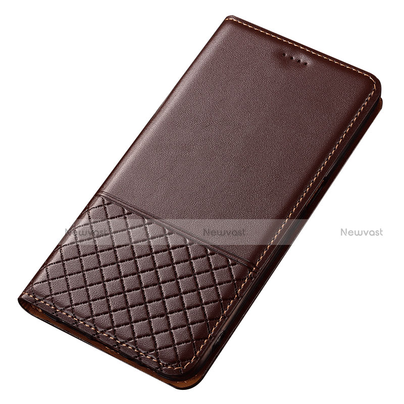 Leather Case Stands Flip Cover T14 Holder for Xiaomi Redmi Note 8 Brown