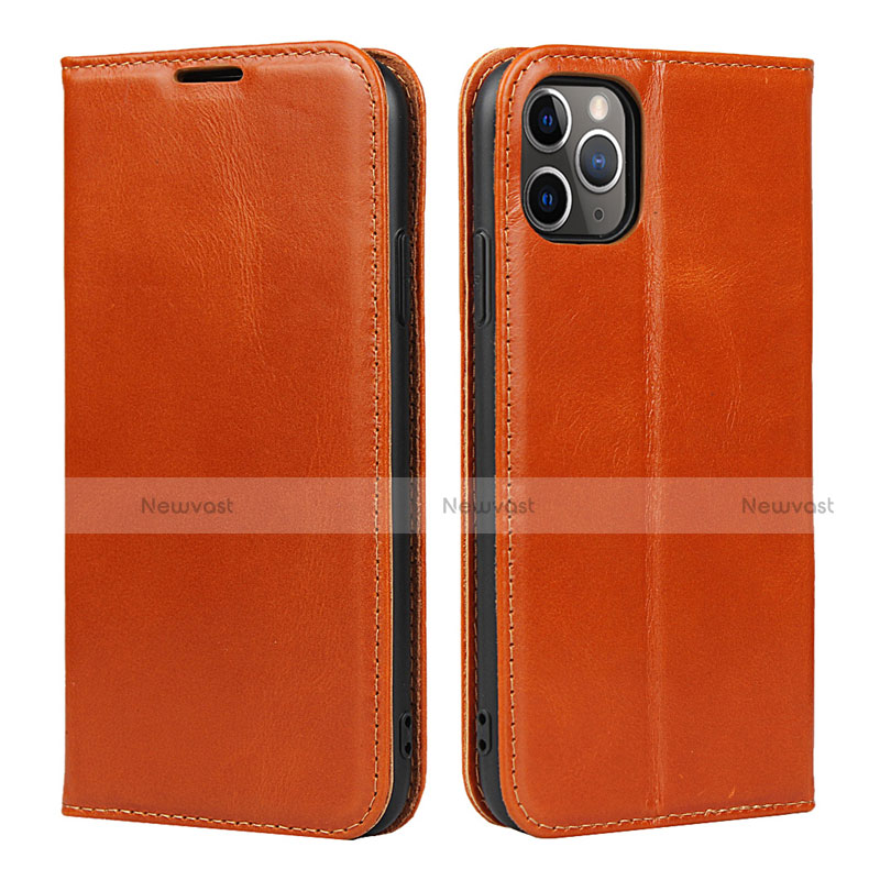 Leather Case Stands Flip Cover T15 Holder for Apple iPhone 11 Pro Orange