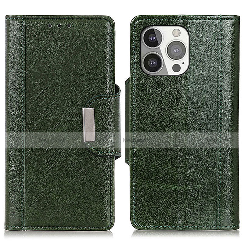 Leather Case Stands Flip Cover T15 Holder for Apple iPhone 14 Pro Green