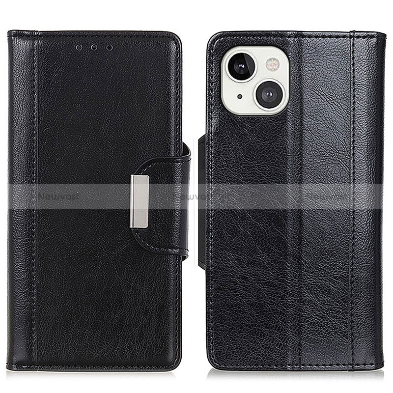 Leather Case Stands Flip Cover T15 Holder for Apple iPhone 15 Black