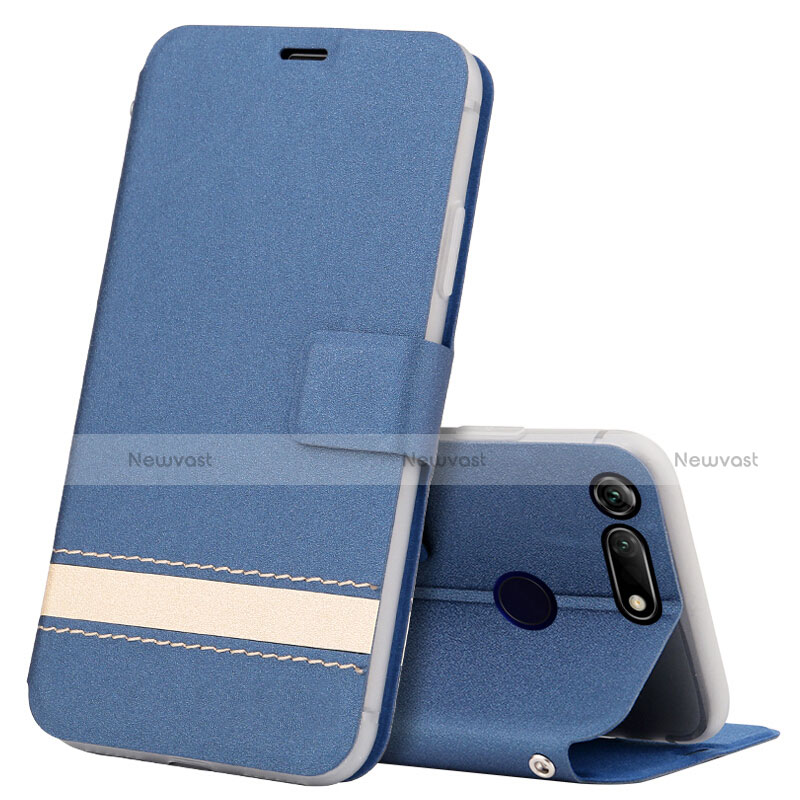 Leather Case Stands Flip Cover T15 Holder for Huawei Honor V20 Blue