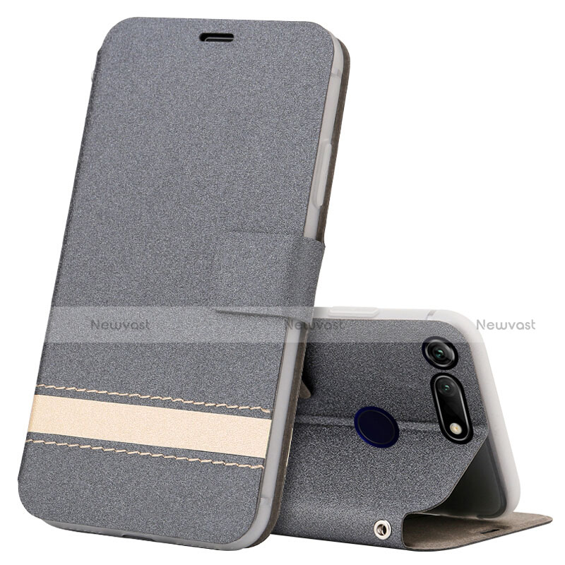 Leather Case Stands Flip Cover T15 Holder for Huawei Honor V20 Gray