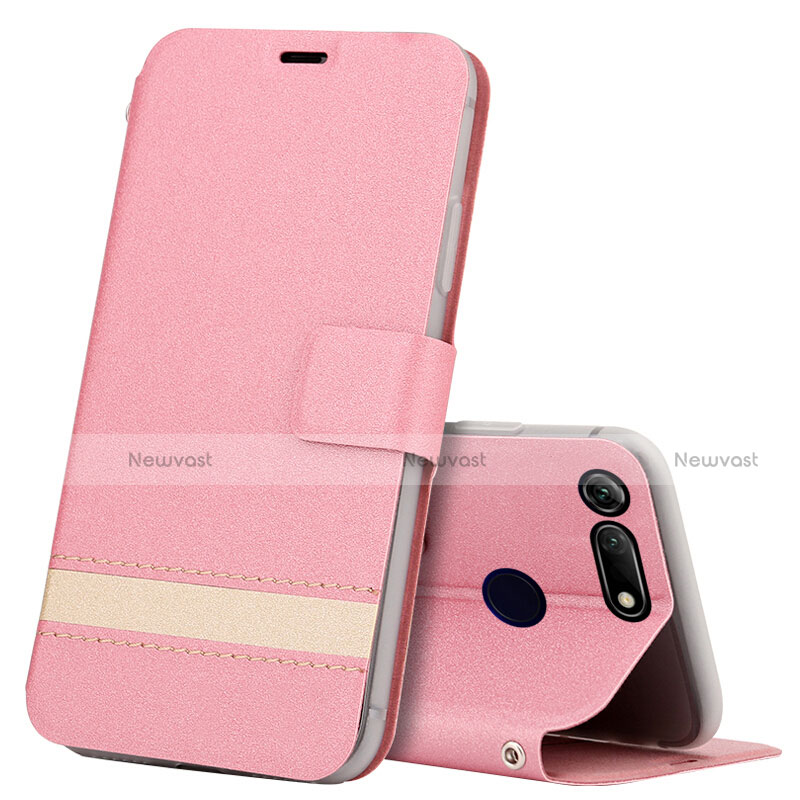 Leather Case Stands Flip Cover T15 Holder for Huawei Honor V20 Rose Gold